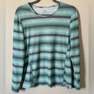 Title Nine W Sz.S Green/Pink Striped LS Tee Round Neck Outdoor Athleisure Hiking